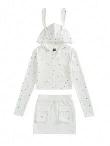 SHEIN EZwear Conjunto De Dos Piezas Para Mujeres Con Estampado De Estrellas Y Luna