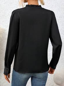 SHEIN Clasi Của phụ nữ Đen Áo sơ mi Với Ren cổ áo - màu đen - Xem 2