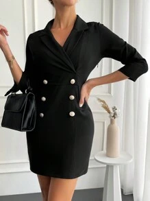 EURMUSE Zweireihiges Kleid Mit Spitzem Revers