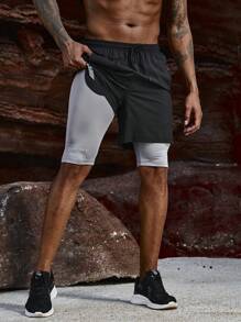 Manfinity Sport Corelite Pantaloni scurți sport 2 în 1 pentru bărbați, cu dungi contrastante, pantaloni scurți de trening, pantaloni scurți negri - Negru - Vizualizare 4