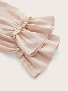 ROMWE PUNK Women's Ruffle Trim Decorated V-neck Blouse - Apricot - View 4