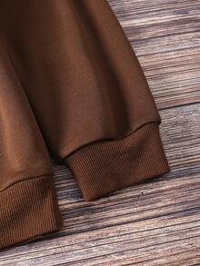 SHEIN EZwear Women'S Letter Printed Fleece Sweatshirt - Coffee Brown - View 5