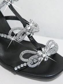 SHUZIA 女士鑽石蝴蝶裝飾高跟涼鞋,適用於婚禮派對 - 黑色 - 查看 3