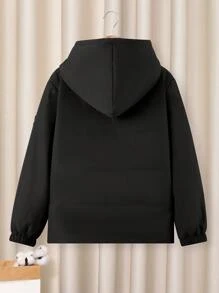 SHEIN Tween Boy Relaxed Fit Thickened Hooded Padded Coat, Winter Fall, Black Outwear - Black - View 2