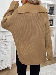 SHEIN Frenchy Women's Solid Color Drop Shoulder Sweater Winter - Apricot - View 2