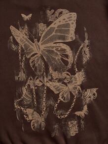 ROMWE Fairycore Plus Size Butterfly Print Casual Sweatshirt - Brown - View 3