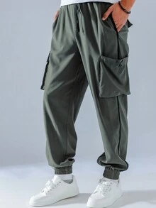 多口袋男士戶外工裝褲 - 綠色 - 查看 5