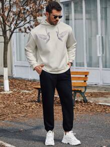 Manfinity Homme Men's Plus Size Bird Printed Hoodie - Apricot - View 6