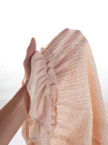 ROMWE PUNK Women's Ruffle Trim Decorated V-neck Blouse - Apricot - View 5