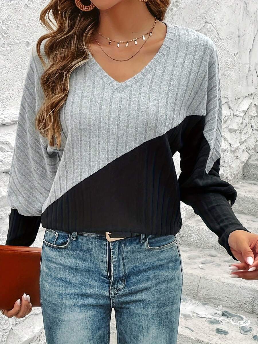 SHEIN LUNE Color-block Long Sleeve T-shirt - Multicolor - View 1