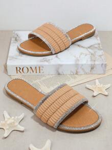 SHUZIA Women's Fashion Flat Sandals With Rhinestone Decoration