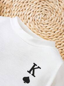 寶寶卡片圖案印花長袖上衣 - 白色 - 查看 4