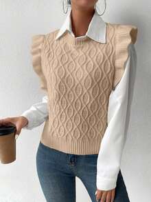 SHEIN Frenchy Chaleco Informal Para Mujer De Cuello Redondo Y Color Sólido - Albaricoque - Ver 6
