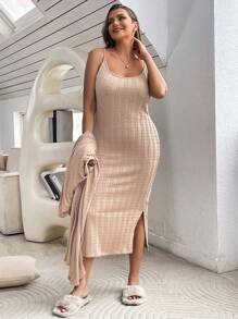 SHEIN Essnce Conjunto De Dos Piezas De Vestido Camisola Y Ropa De Abrigo De Talla Grande - Albaricoque - Ver 5