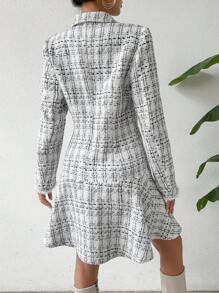 Chiquease Của phụ nữ Kẻ sọc Tay áo dài Đôi ngực Đầm - Đen và trắng - Xem 2