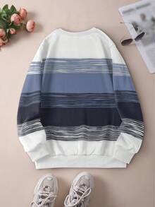 SHEIN LUNE Women's Color Block Striped Casual Long Sleeve Sweatshirt - Multicolor - View 2