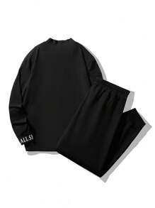 Manfinity Homme Men'S Plus Size Black Printed Sweatshirt And Pants Two Piece Set - Black - View 2