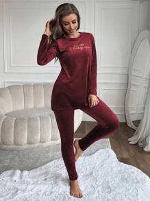 RueChic 女款紅字印花休閒家居服套裝 - 紅色 - 查看 6