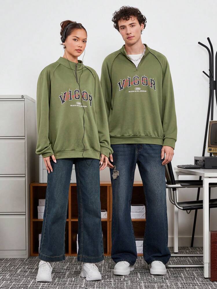 Letter Graphic Raglan Sleeve Sweatshirt, For Fall Winter