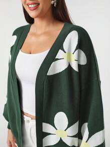 Mindsi Designer Plus Floral Flower Pattern Drop Shoulder Cardigan, Fall, For Autumn & Winter, For Holiday, Vacation, Valentine's Day, Festival - Multicolor - View 6
