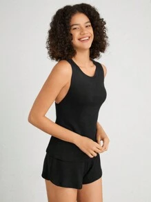 Ocili 女性坦克背心家居服上衣 - 黑色 - 查看 4