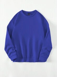 SHEIN LUNE Của phụ nữ Màu thuần Thả vai Lông cừu Áo nỉ - Màu xanh lam - Xem 4