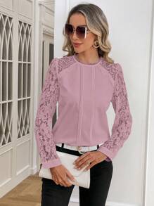 SHEIN Clasi Blusa Sin Espalda De Encaje Rosa Para Mujer - Rosa vieja - Ver 4