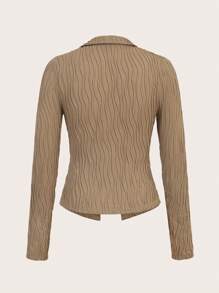 SHEIN Privé 女士純色鈕扣前t恤 - 卡其色 - 查看 3