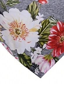 SHEIN LUNE 女款大尺碼花卉印花立領不對稱下擺 T 卹 - 彩色 - 查看 3