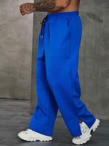 Manfinity Hypemode Pantalones De Chándal De Talla Grande Para Hombres Con Piernas Anchas Y Dobladillo Dividido - Azul - Ver 5