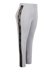 Plus Size Lace Patchwork Elastic Waist Leggings - Light Grey - View 3