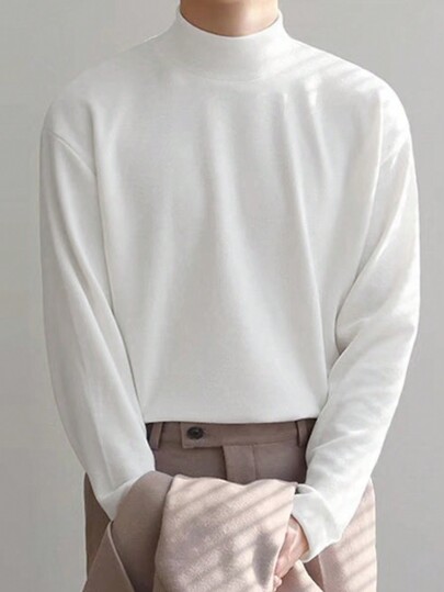 Men's Fashionable Versatile Solid Color Slim Fit Turtleneck Long Sleeve T-Shirt, Suitable For Spring And Autumn Daily Commute