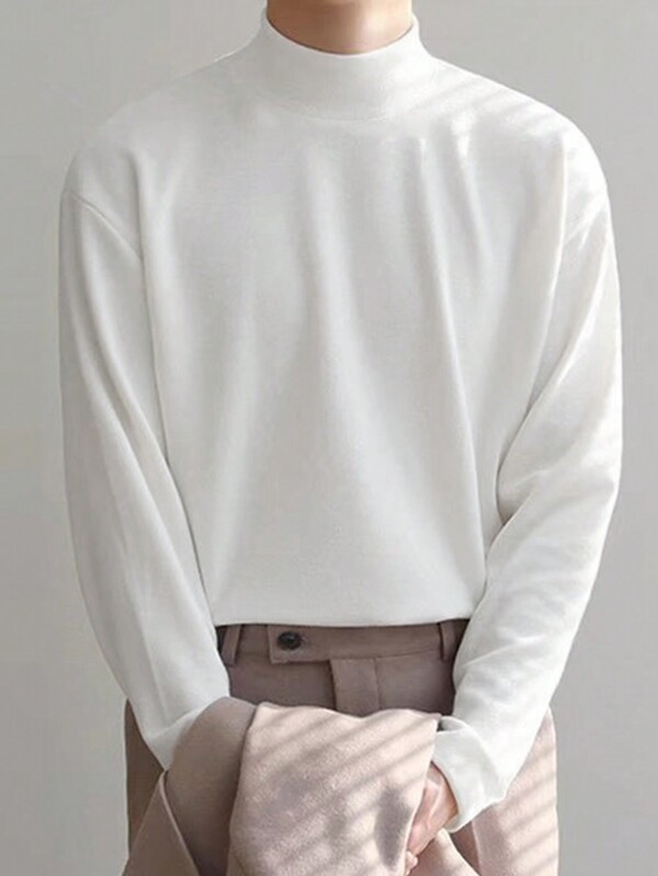 男士时尚百搭纯色修身高领长袖T恤，适合春秋季日常通勤