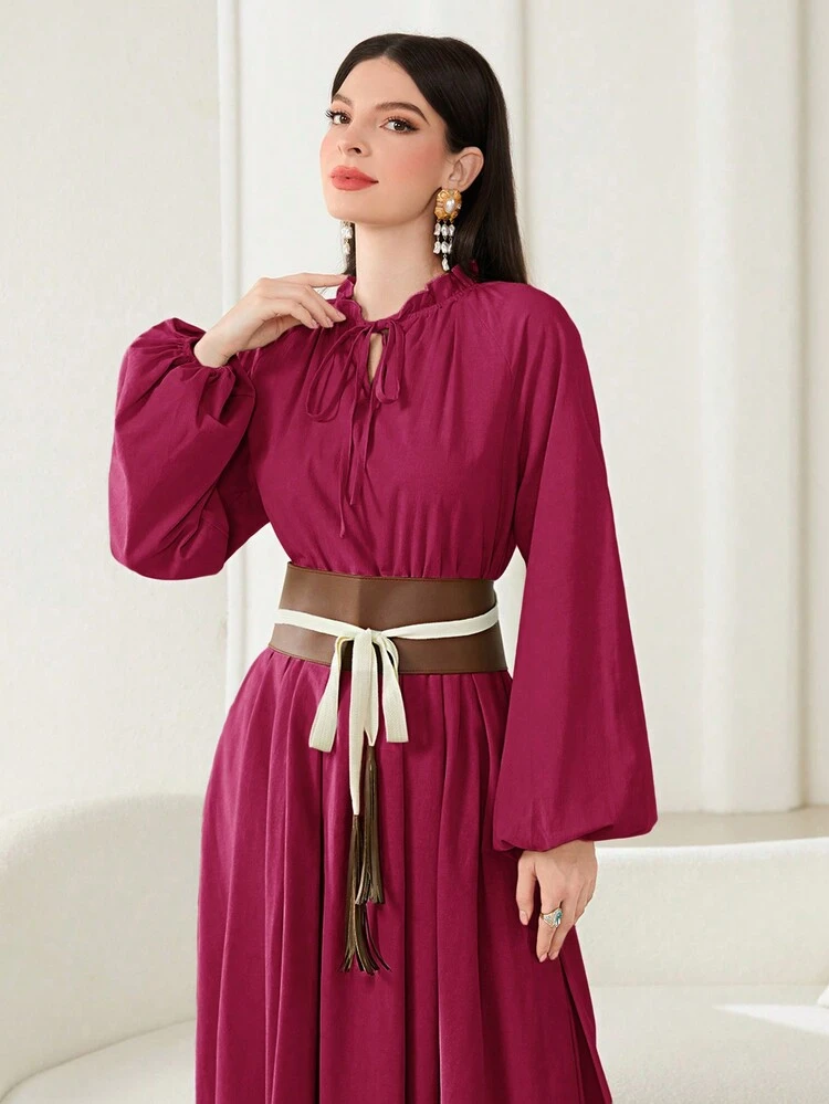 Elegant Belted Lantern Sleeve Dress Fall Cloth For Women