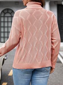 Celure Plus Size Studded High Neck Pullover Sweater - Coral Pink - View 2