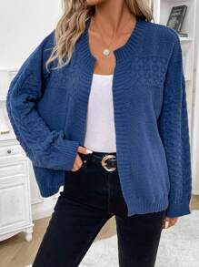 EMERY ROSE Của phụ nữ màu trơn Áo len Mở - Màu xanh lam - Xem 1