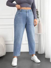 EURMUSE Plus Size  Mom Style Denim Jeans, Washed - Light Grey - View 5