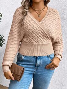 Celure 大码女式蝙蝠袖圆领针织套头衫，秋冬款 - 粉色 - 查看 1