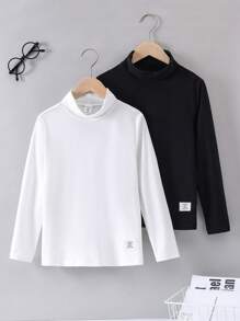 SHEIN 十二歲男孩半高領字母拼接t恤 - 彩色 - 查看 1