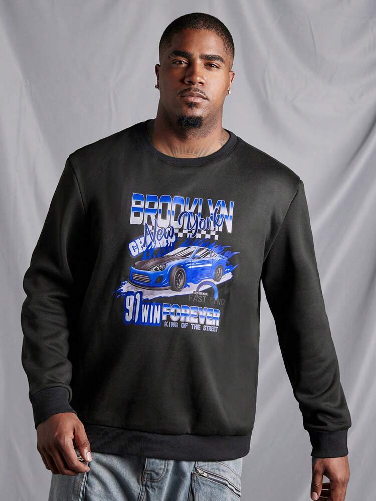Men's Plus Size Racing Pattern Printed Sweatshirt