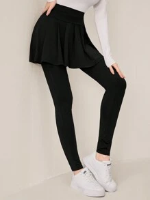 Mulvari 女性高腰2合1緊身褲 - 黑色 - 查看 3