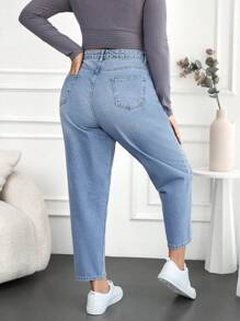 EURMUSE Plus Size  Mom Style Denim Jeans, Washed - Light Grey - View 2