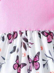 SHEIN Cô gái Tween Loại bướm In Vá lại Dây đeo Mì Ý  Đầm - Màu Hồng baby - Xem 5