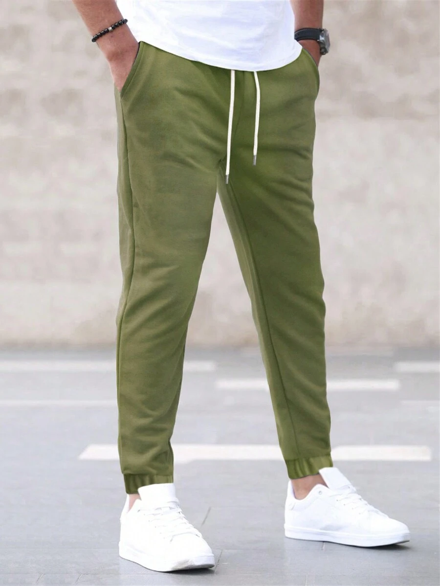 Manfinity Homme 男士束口腰運動褲 - 軍綠色 - 查看 1