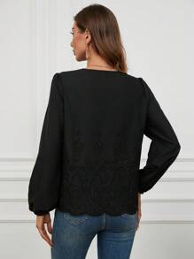GENKIRA Random Embroidered Long Sleeve Women's Shirt Fall Cloth For Women - Black - View 2