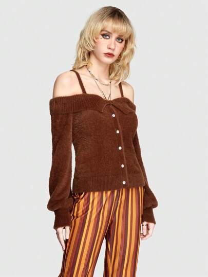 Hippie Jersey Con Botones Y Hombros Huecos