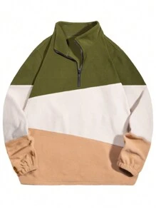 Manfinity Homme Men's Half Placket Colorblock Zipper Sweatshirt - Multicolor - View 3