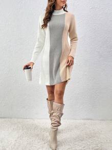 SHEIN LUNE Women's Color Block Short Knitted Sweater Dress Fall Cloth For Women - Multicolor - View 6