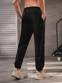 Manfinity Sport Corelite 男士側條紋彈性腰運動褲 - 黑色 - 查看 2