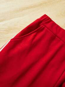 少女网眼罩衫、字母印花吊带背心和慢跑裤休闲 3 件套毕业服装 - 紅色 - 查看 4